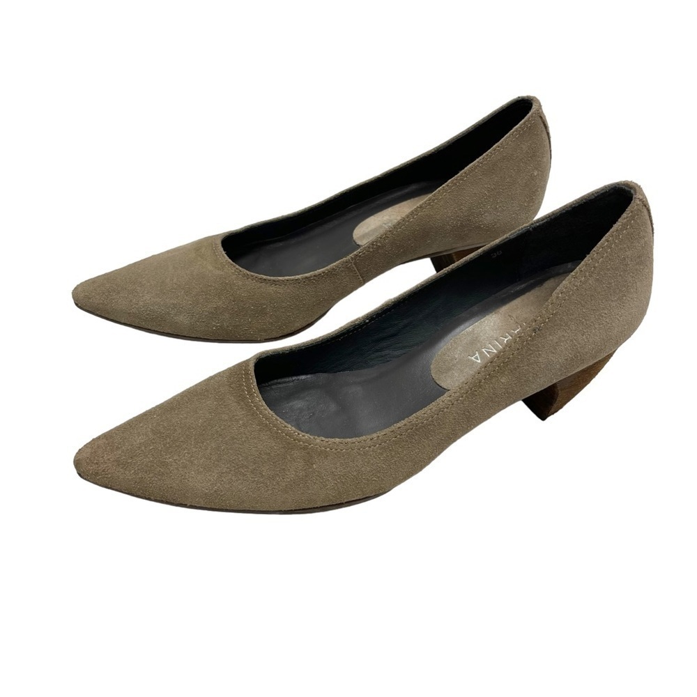 SAN Marina Suede Pumps shoes size 38 EUR US 8 taupe tan low heel